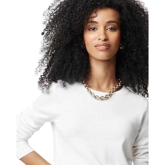 J.Crew Factory Cotton Teddie Sweater White Small NWT Classic Crewneck Pullover - Picture 3 of 7